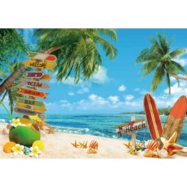 Felortte 7x5ft Polyester Fabric Summer Beach Backdrop Tropical Seaside Background Island Palm Trees Photography Blue Sea Sky Hawaii Aloha Luau Party Decoration Banner Pictures Photo Props