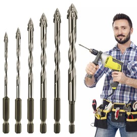 Dayinkes New Four-Flute Sawtooth Eccentric Drill Bit, Four Edged Serrated Eccentric Drill, Eccentric Drill Bit Set, High-Strength Eccentric Twist Drill Bit, for Wood/Marble/Metal/Concrete/Wall Tiles