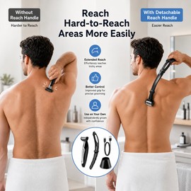 Electric Back Shaver for Men – Detachable Long Handle Body Trimmer for Wet Dry Grooming