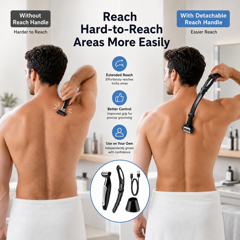 Electric Back Shaver for Men – Detachable Long Handle Body