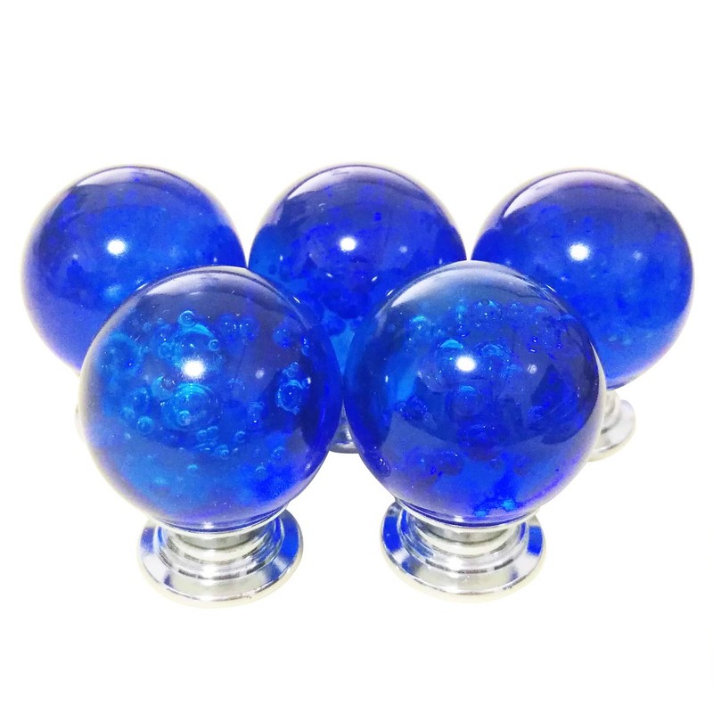 Set of 5 Blue Bubbles Knobs, Round Handles Pulls for