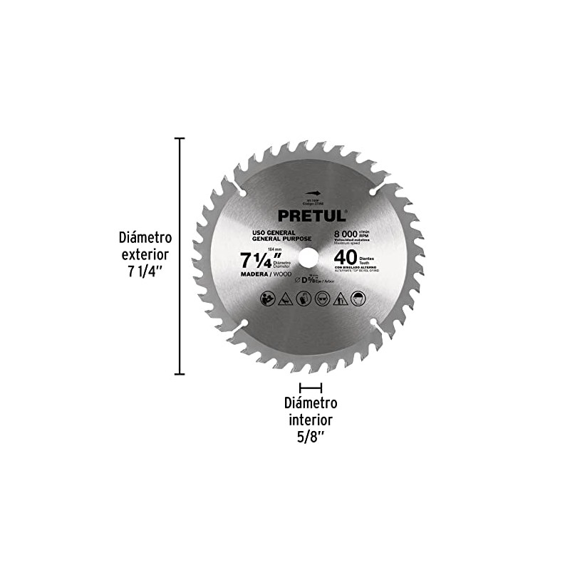 Pretul ST-740P, Disco sierra 7-1/4" para madera 40 dientes centro