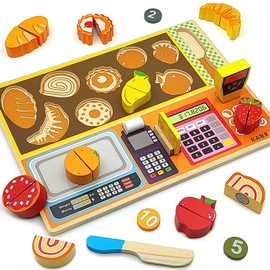 Wooden Play Food Sets for Kids Ice Cream Toys Pretend Food Accessories Early Education Toys for 3+ Years Old Girls and Boys Gifts (Fruit Shop)