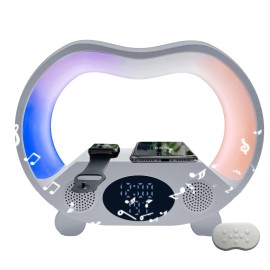 New Model Led Rgb Lamp Dock 5 in 1 Music Wireless Speaker Wireless Charger Lamp Mobile Phone Fast Charging RGB Alarm Clockcolor: White