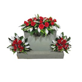 Realistic Artificial Cemetery Flowers - Silk Faux Floral Red Rose and White Calla Lily - Bouquet Pair for Grave - Headstone Decoration - Memorial Flowers