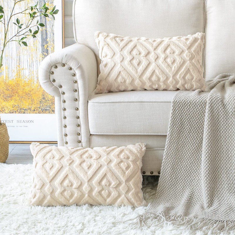 OTOSTAR Cushion Covers 30x50cm Nordic Set of 2 Short Wool