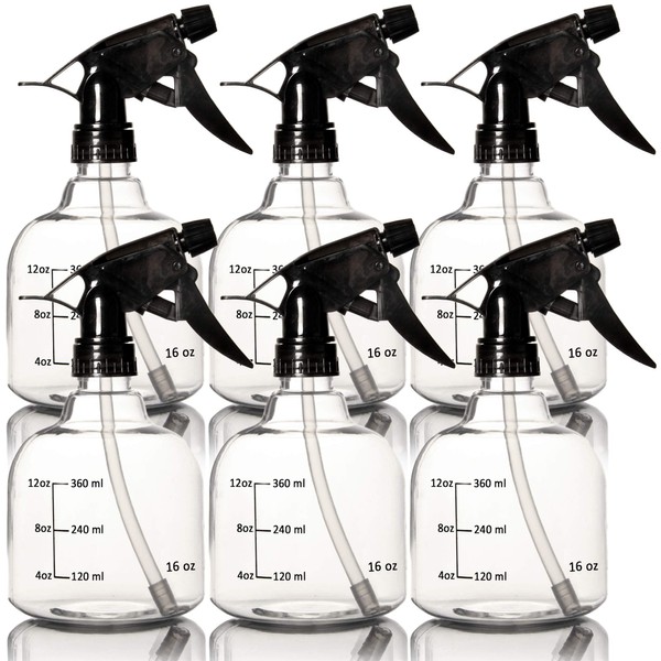 Youngever 6 Pack 16 Ounce Empty Plastic Spray Bottles, Spray Bottles for Hair and Cleaning Solutions (Black)