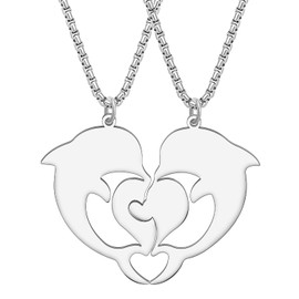 BAMAY Set mit 2 Halsketten mit Anhängern aus Edelstahl in Delfinform für Paare, passende Halsketten für Paare, Frauen, Ozeanschmuck, Geschenke, M, Edelstahl, Kein Edelstein