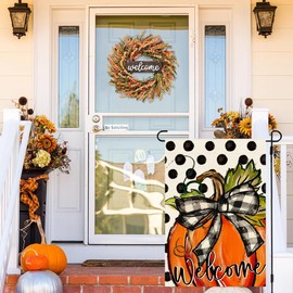 RABUSOFA Fall Garden Flag 12x18 Inch Double Sided Decorations for Home Polka Dot Pumpkin Thanksgiving Welcome Autumn Outdoor Seasonal Yard Flag Outside Burlap 5-12