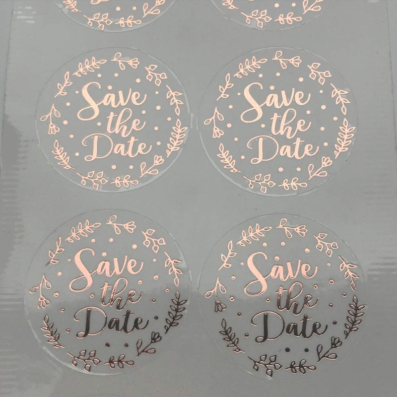 Save the Date Stickers, Wedding Favor Stickers, Rose Gold Foil