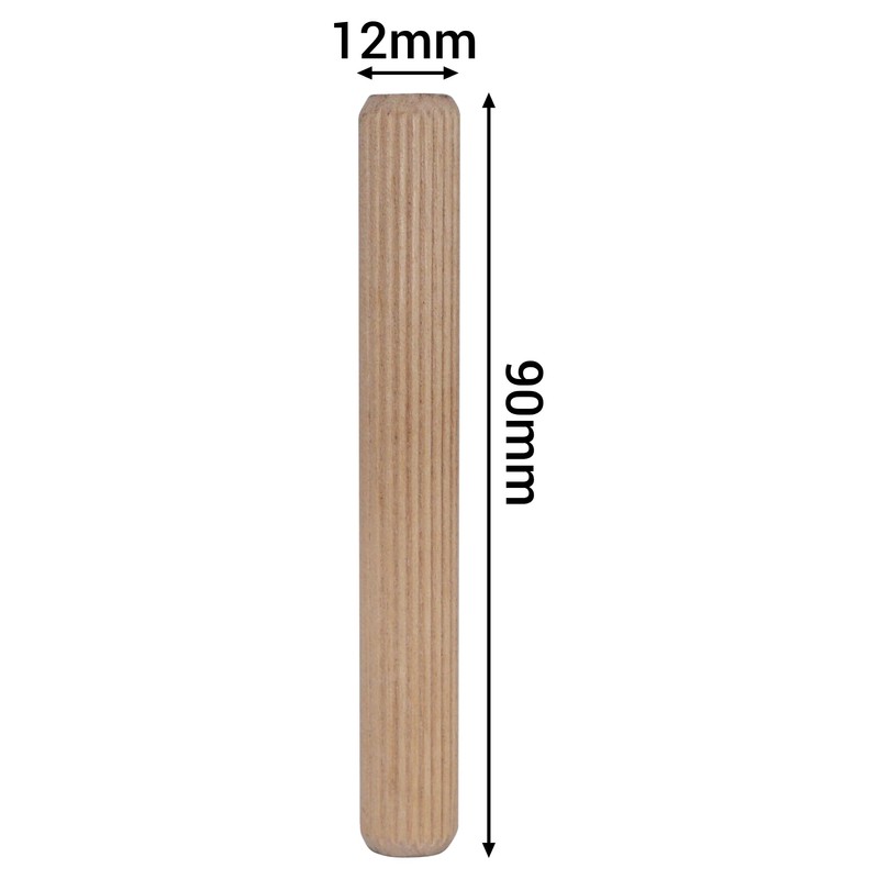 SKIR'CO (Pack of 50) Wooden Dowels 12x90mm Grooved Wood Dowels