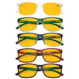 Eyekepper 5 Pack Blue Light Blocking Reading Glasses Square Computer Readers Amber Tinted +2.00