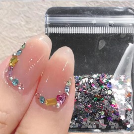 2000 Pcs Colorful Nail Crystals Rhinestones Bling Mini Star Nail Art Charms Multi Shape Crystal Flat Back Heart Flower Nail Gems Charms for Nails DIY Kawaii Nail Crafts Diamonds Nail Art Rhinestones