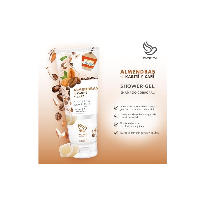 Pacifica Jabón Líquido Corporal Shower Gel Exfoliante Almendra Karité Café