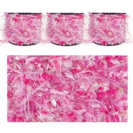 CHENURORA Artisanal Yarn Collection Multifiber Fancy Yarn with Iridescent Sequins for Knitting Crocheting Crafts DIY, Set of 3 Rolls (Neon Pink)