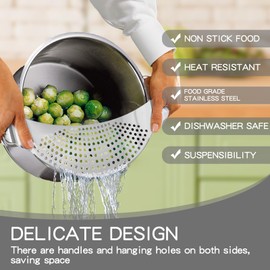 Stainless Steel Kitchen Sink Pasta Strainer Stainless Steel Rust-Proof Space-Saving Pasta Strainer Flat as a Practical Strainer for Pots Stable Strainer Diameter 33.2 cm