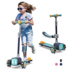 Unbreakable & Never Fall Down 2-in-1 Scooters Kids 3 Wheel Kick Scooter for Boys Girls Ages 3-14, Adjustable Height & Removable Seat, Widened Non-Slip Deck, More Safer for Beginner Toddlers-Blue