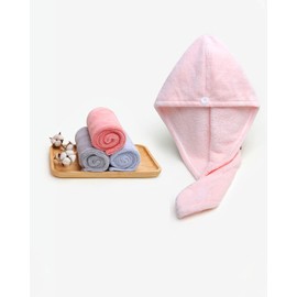 Lumimi Bath Pre Dry Hair Towel 2 Pack Quick Dry Hair Super Absorbent Lightweight Turban with Button Hair Drying Wrap Shower Wellness, Red Grey