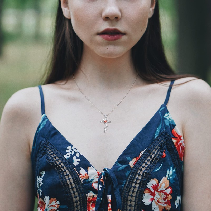 STARCHENIE Rose Cross Necklace 925 Sterling Silver Heart Crucifix Pendant