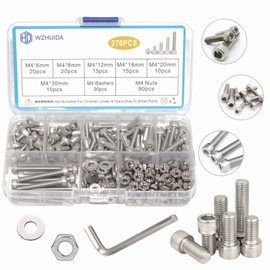 WZHUIDA 270 Pieces M4 Hex Socket Screws and Nuts and Washers Assortment Set, 304 Stainless Steel Hexagon Head Hex Screws, Machine Screws and Nuts and Washers