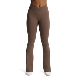 Aoxjox Flare Leggings for Women Trinity Tummy Control High Waisted Wide Leg Crosswaist Yoga Pants 31" (Fudge Coffee, X-Large)