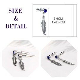 feilok Leaf blue zircon Hypoallergenic Silver Stud Earrings for Men Women Earring Dangly Stainless Steel Huggie Hoops Ear Drop