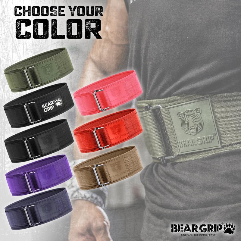 BEAR GRIP - Self-Locking Weightlifting Belt, Premium Weightlifting Belt for