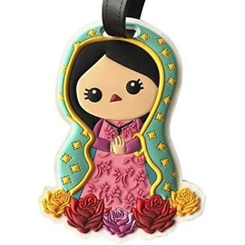 BY MEXICO Dúo de Identificadores para Maleta Magdalena Floreada y La Virgen, Set de 2 Etiquetas de Equipaje en PVC, Tarjeta para Datos de Contacto al Reverso, Accesorio para Viaje