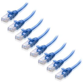 Cable Matters Paquete de 8 cables Ethernet Cat5e cortos Snagless (cable Cat5e, cable Cat 5e) en azul de 1 pie