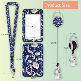 ID Badge Holder with Lanyard, Retractable Badge Reel with Swivel Belt Clip, Detachable Lanyard Name Card Tag Vertical ID Protector Badge Reel for Nurse Doctor Office Employees (Romantic Flowers)