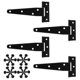 Zydiwo Pack of 4 T-Hinges Heavy Duty Black T-shaped Door Hinges with Screws for Shed Gates Wooden Fences Garden Gate Windows (5 Inches)