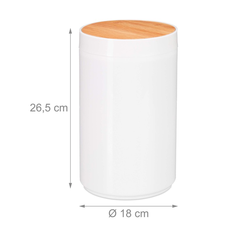 Relaxdays Cosmetic Bin, Bamboo Swing Lid, Modern Bathroom Bin, Plastic,