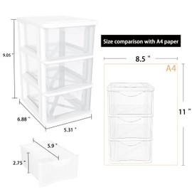 3 Drawer Storage Organizer, Small White Plastic Drawer Storage Organizer, Drawer Desktop Organizer forSewing supplies Cosmetic,Makeup,Art Craft Supplies White Frame for Home, Office(2 Pack)