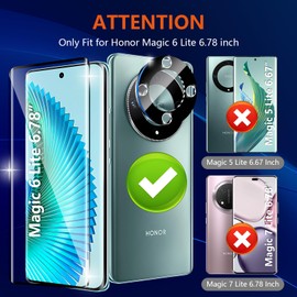 Yskbilm Schutzfolie für Honor Magic 6 Lite 5G für Panzer Schutz Glas Folie,2 Stück,mit 2 Stück Kameraschutz,9H Härte Panzerfolie,HD-Klar,3D Touch