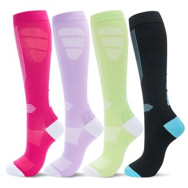 fenglaoda Compression Socks Women Men 4 Pairs, Knee High Support Socks for Running, Sports, Travel, Flight, Nurse