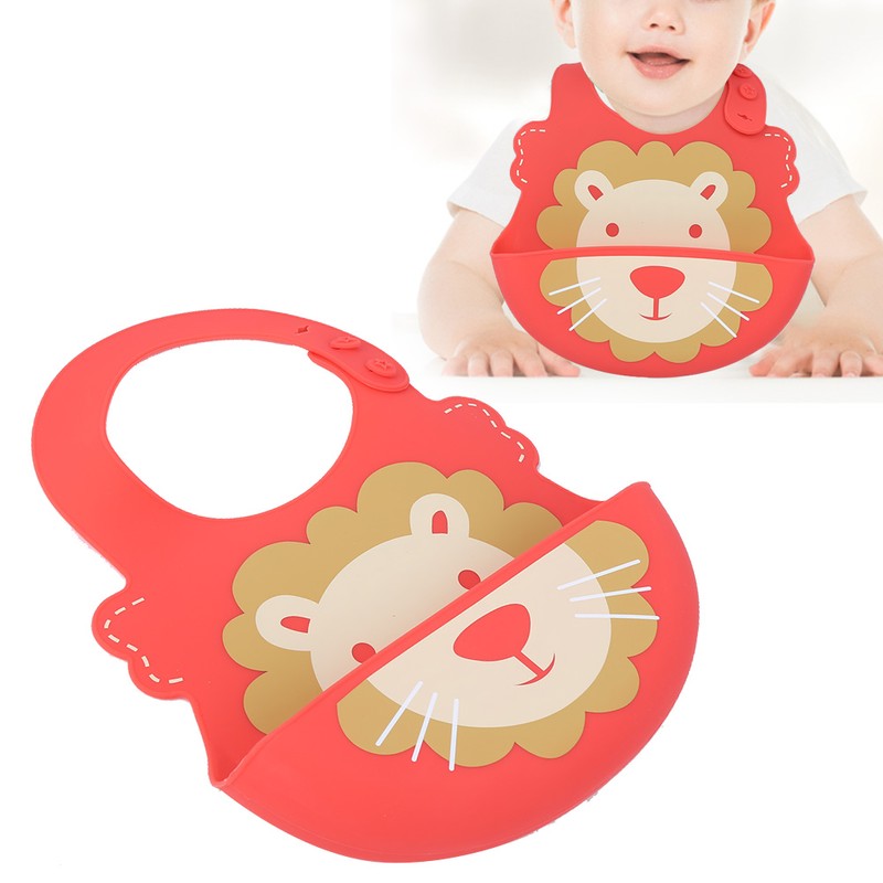 Baby Bib Washable Waterproof Superbib Reusable Infant Cartoon Feeding TowelRed