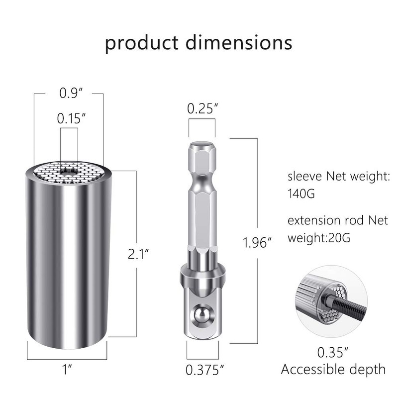 MAEXUS Universal Socket, Universal Socket, Fits 7-19mm (1/4-3/4 inch) with