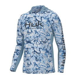 HUK Men's Standard Icon X Pattern Hoodie, Fishing Shirt with Sun Protection, Inside Reef-Azure Blue, Medium