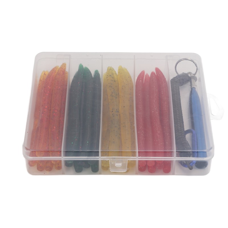 65pcs/box Soft Worm Bait Fishing Lures Kit with Rubber O