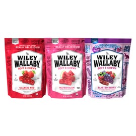 Wiley Wallaby Licorice 10 Ounce Classic Red, Watermelon, & Blasted Berry Gourmet Australian Style Soft & Chewy Licorice Candy Variety Pack Twists, 3 Pack