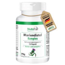 Mariendistel Komplex - 3-fach-Komplex mit Mariendistel, Artischocke & Löwenzahn - Leberfunktion & Fettstoffwechsel - 250 mg Silymarin pro Tag - 100 Kapseln - Hochdosiert - 100% Vegan – NutriFair