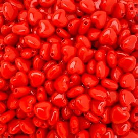 500 Heart Shaped Acrylic Beads 10mm x 11mm Beads with 2.1mm Hole, Red