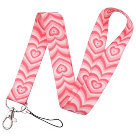 BKBKAAK Cute Pink Love Heart Lanyards for ID Badge Holder with Retractable Reel Clip Aesthetic Valentines Girls Women Preppy Lanyards ID Holder Lanyard for Keys Work School Office