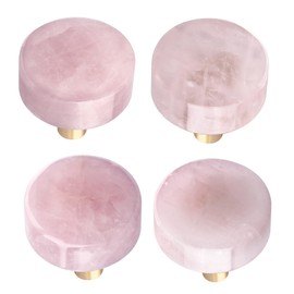 moonsix 4pcs Circle Crystal Stone Polished Drawer Knobs for Kitchen Handle Pull Cupboard Door Dresser Wardrobe Closet, Rose Quartz