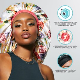 KISS COLORS & CARE Reversible Hair Bonnet for Braids - Exotic Leopard, Luxurious Satin & Breathable Material for Hair Protection from Dryness, Friction & Split Ends Overnight - for All Hair Types