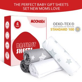 Bassinet Sheets for Baby Boys Girls 4 Pack(33" x 20"), Compatible with Mika Micky, Baby Delight, Dream On Me, Koola Baby, AMKE and Other Rectangle Bassinet Mattress, Grey