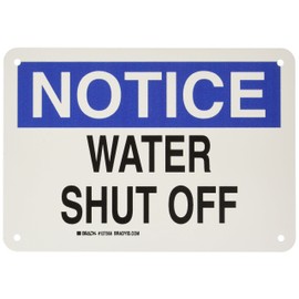Brady 127356 Fire Safety Sign, Legend "Water Shut Off", 7" Height, 10" Width, Black and Blue on White