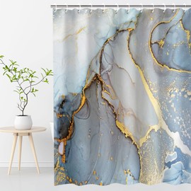 RosieLily Abstract Marble Shower Curtain, Blue Ombre Shower Curtains Set with 12 Hooks, Decor Waterproof Bathroom Curtain, 72”x84”