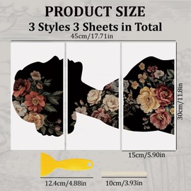 WANDIC 3 Sheets Vintage Rub on Transfers Sticker,Female Silhouette Puzzle Large Waterproof Transfers Sticker for Wood Furniture Window Scrapbook,15 * 30cm