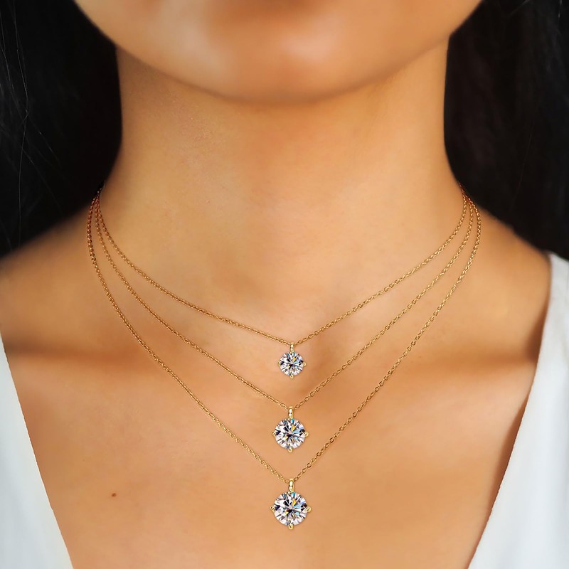 PROSTORY 3CT Moissanite Solitaire Pendant Necklace for Women (Gold)